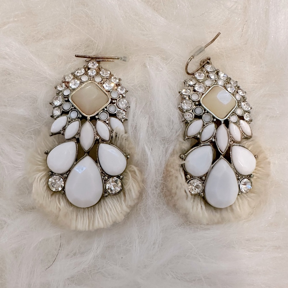 Banana Republic White Fringe Earrings